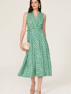 Badgley Mischka Green Printed Sleeveless Midi Dress
